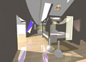 Design of master bedroom showing bath with smart glass & opaque walls