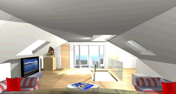 Interior design - upstairs lounge with sea view